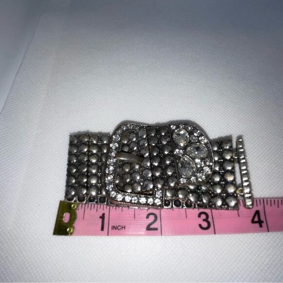 VTG SILVER TONE BELT STYLE RHINESTONE CRYSTAL EXPANDABLE BRACELET - Picture 2 of 9